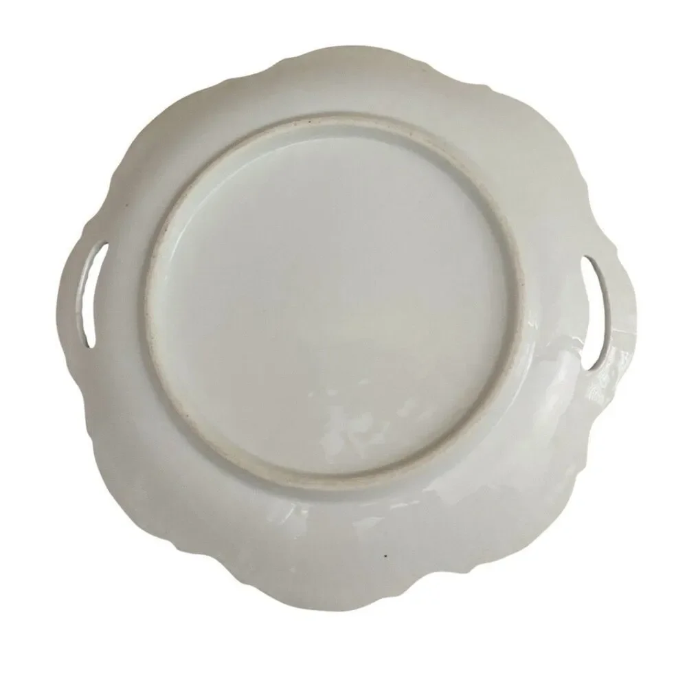 Bisque Scallop Coral Floral Limoges Round Tab Handle Platter/Tray Antique